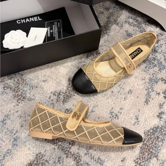 CHANEL Beige Mesh Ballet Flats - Picture 2 of 7